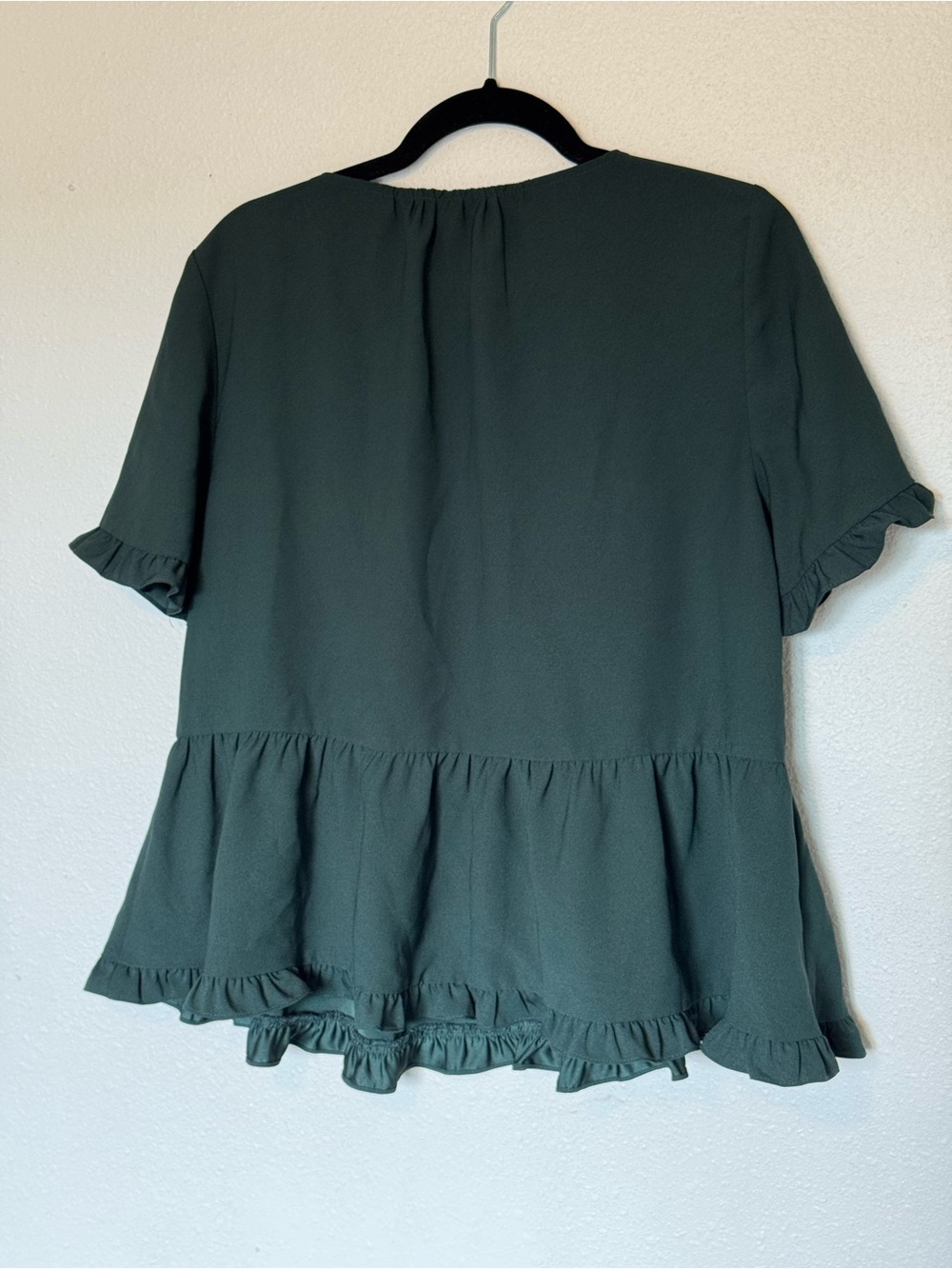 Madewell Dark Green Ruffle Peplum Tie-Neck Blouse - Picture 3 of 5